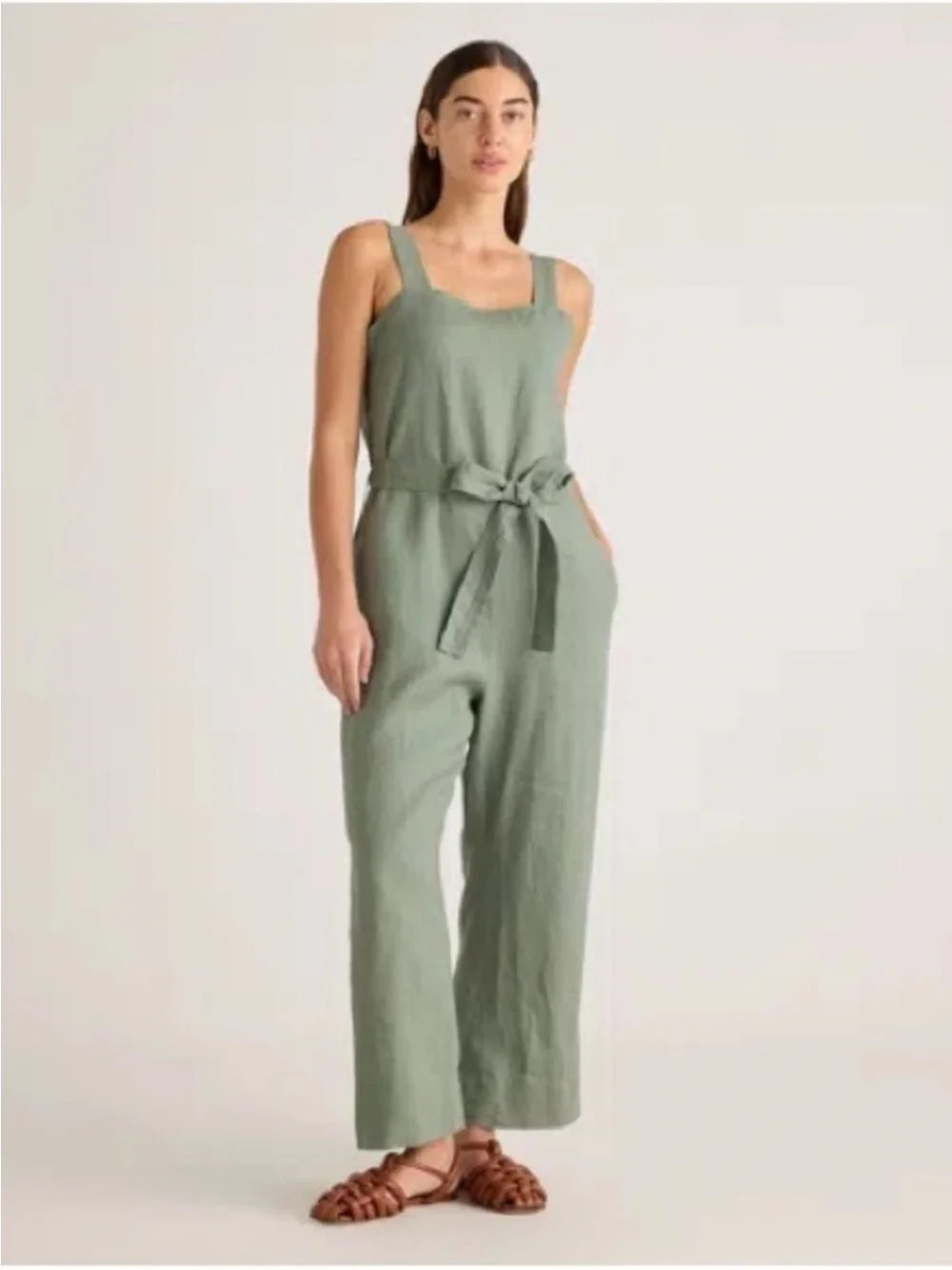 Quince 100% European Linen Square Neck Jumpsuit, Size Small
